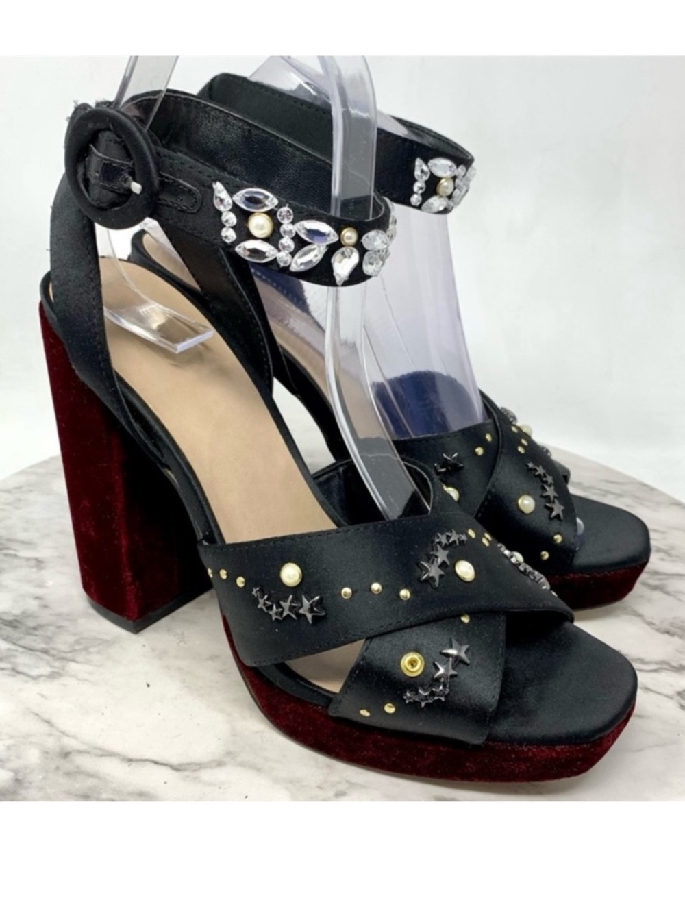 Mix No.6 Kavita Black and Red Velvet Celestial Embellished Heels 8 Whimsigoth
